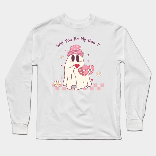 Will You Be My Boo? Cute Ghost Love Long Sleeve T-Shirt by Nessanya